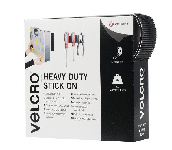 VELCRO® Brand heavy duty 5m x 50mm Stick-on tape BLACK